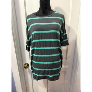 Lularoe Gray and Green Striped Short Sleeve Top in S